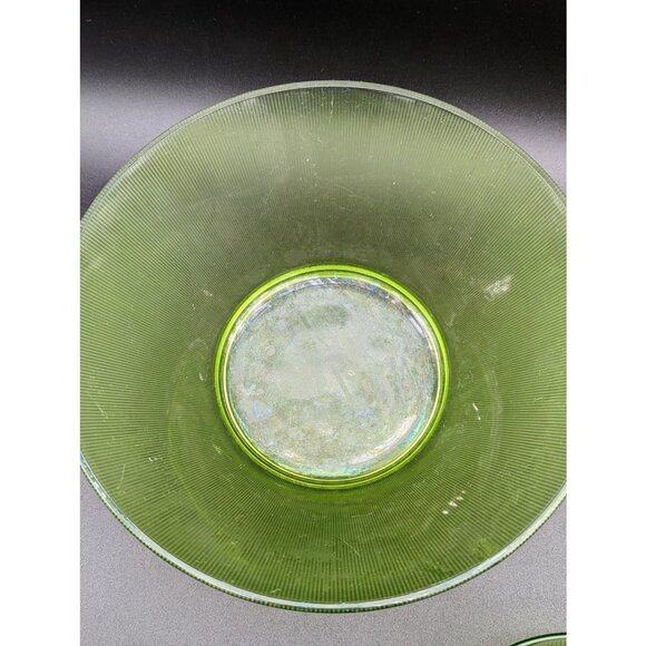 1960s MCM Norse Limelight Chip Dip Set | Federal Glass Green Mid-Century Ribbed - Picture 6 of 9